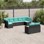vidaXL Salon de jardin 9 Pièces avec coussins noir résine tressée