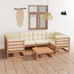 vidaXL Salon de jardin 7 Pièces avec coussins Marron miel Bois de pin