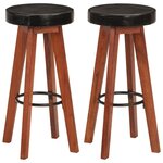 vidaXL Tabourets de bar 2 Pièces Cuir véritable et bois d'acacia solide