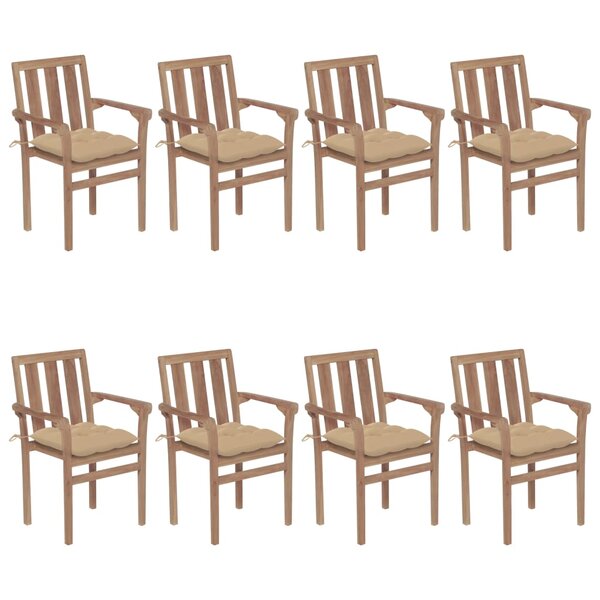vidaXL Chaises de jardin empilables avec coussins 8 Pièces Teck solide