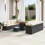 Ensemble de Canapé de Jardin 11 Pièces avec Coussins Noir Poly Rotin Acacia