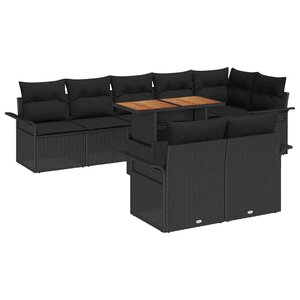 vidaXL Ensemble de canapé de jardin 9 Pièces Noir Poly rotin