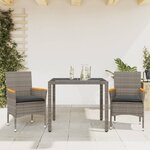 vidaXL Ensemble à manger de jardin et coussins 3 Pièces gris rotin verre