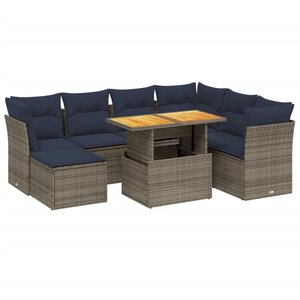 vidaXL Salon de jardin 8 Pièces avec coussins gris résine tressée