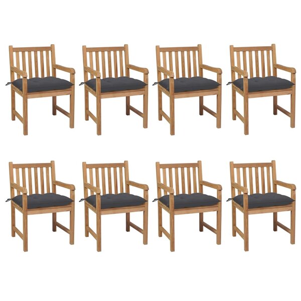 vidaXL Chaises de jardin lot de 8 avec coussins anthracite Teck solide