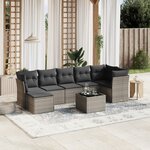 vidaXL Salon de jardin 8 Pièces avec coussins gris résine tressée