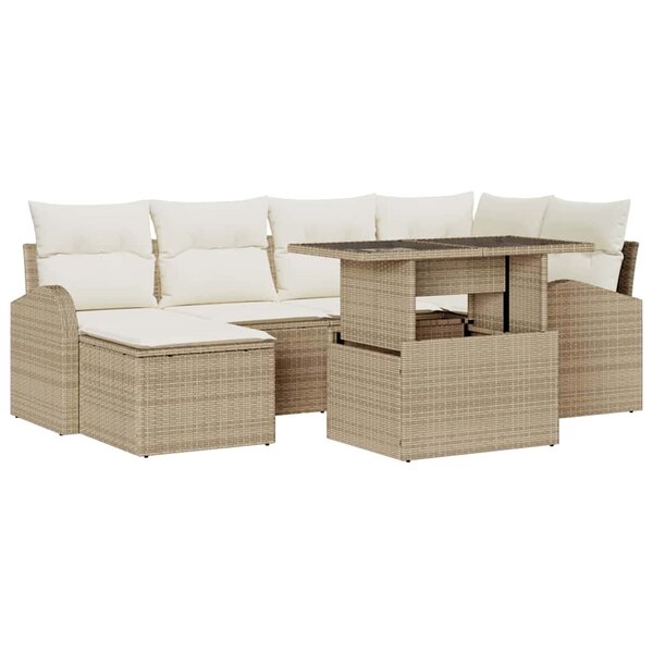 vidaXL Ensemble de canapé de jardin 7 Pièces Beige Poly rotin