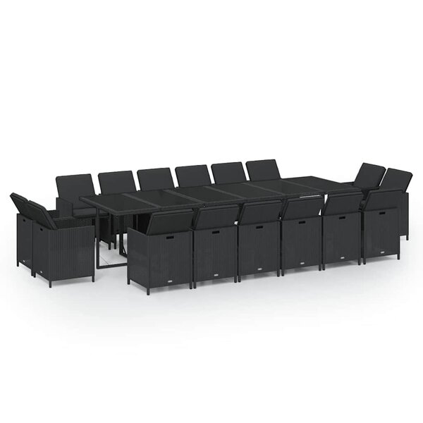 vidaXL Ensemble à manger de jardin coussins 17 Pièces Résine tressée Noir