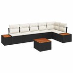 vidaXL Ensemble de canapé de jardin avec coussin 7 Pièces Noir Poly rotin