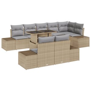 vidaXL Ensemble de canapés de jardin 9 pièces avec coussins beige en poly rattan