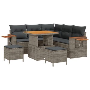vidaXL Ensemble de canapé de jardin 8 pièces avec coussins gris en poly rattan acacia