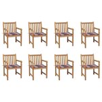 vidaXL Chaises de jardin lot de 8 et coussins carreaux rouge Bois teck