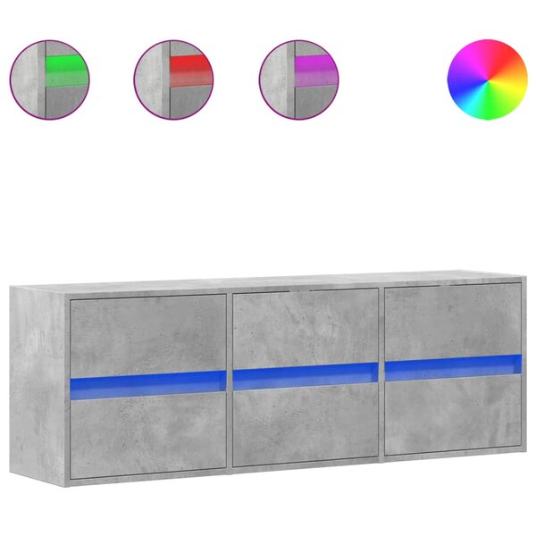 vidaXL Meuble TV mural avec lumières LED gris béton 130x31x45 cm