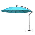 Parasol déporté rond inclinable manivelle piètement mât métal. dim. Ø 2 96 x 2 6H m polyester haute densité bleu ciel