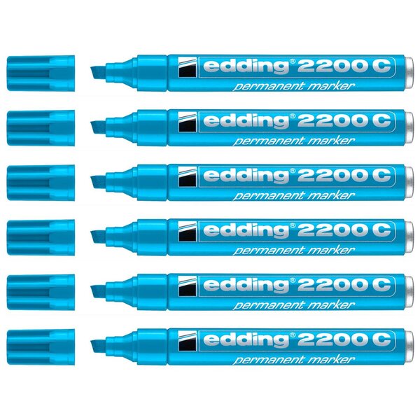 Marqueur Permanent 2200C Corps Alu Pointe Biseau Bleu clair 1-5 mm x 6 EDDING