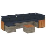 vidaXL Salon de jardin 8 Pièces avec coussins gris résine tressée