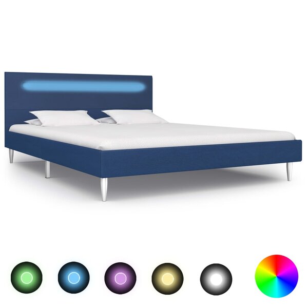 vidaXL Cadre de lit avec LED Bleu Tissu 140 x 200 cm