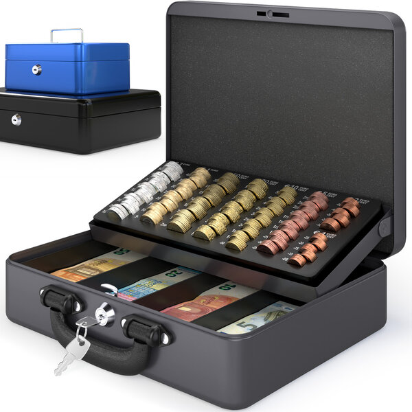 ACROPAQ Caisse monnaie Professionnelle 30x25x9cm- Coffret Monnaie Acier- Monnayeur  2 clés  Compartiments à monnaie- Poignée Robuste