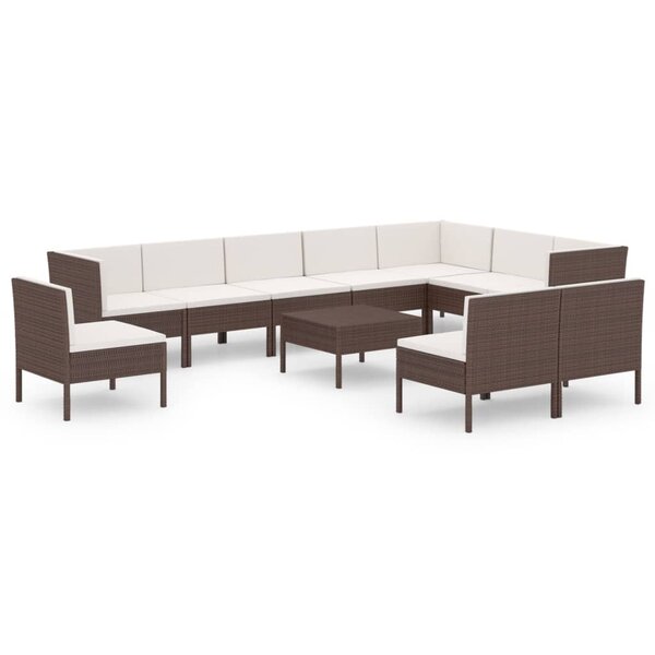 vidaXL Salon de jardin 11 Pièces avec coussins Résine tressée Marron