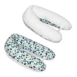 Coussin maternité pre/post natal usages multiples triangles bleus blanc