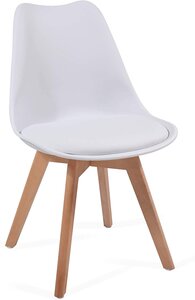 Lot de 2 chaises de salle à manger scandinaves assise rembourré pieds en bois hêtre rétro chaise pour salon chambre cuisine bureau blanc 01_0000725