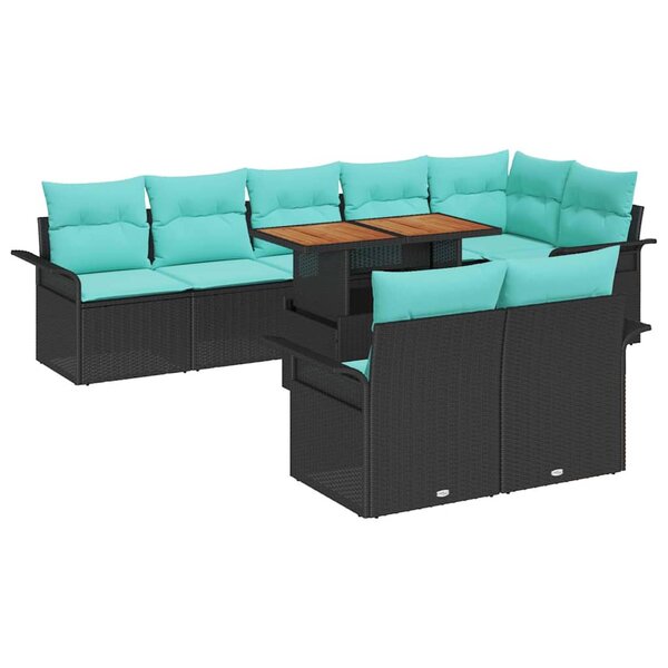 vidaXL Ensemble de canapé de jardin 9 Pièces Noir Poly rotin