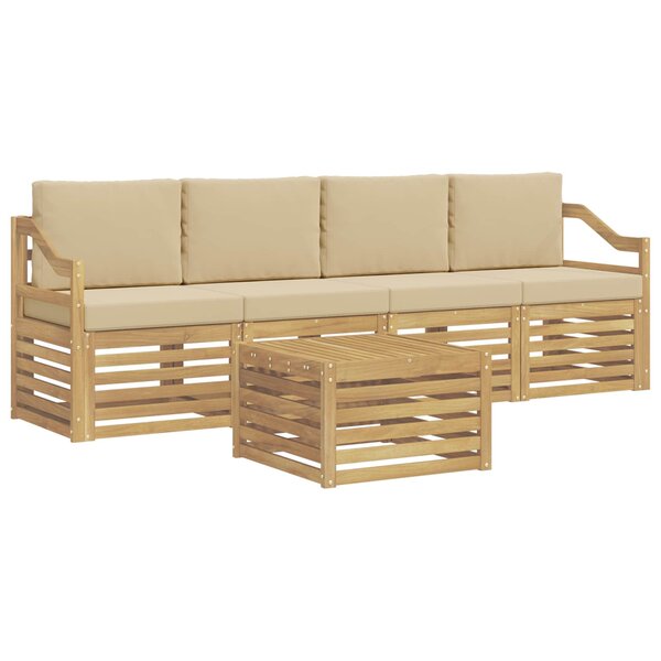 vidaXL Ensemble de canapés d'extérieur 5 Pièces Blanc et Beige Polyester