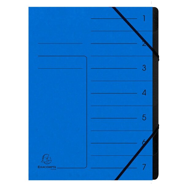 Trieur Agrafé Avec Élastiques Intérieur Noir 7 Compartiments - A4 - Bleu - Exacompta