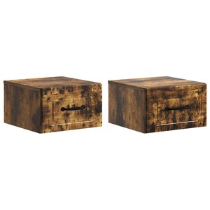 vidaXL Cabinet de chevet mural 2 Pièces Chêne fumé 34 5 x 33 x 20 cm