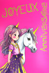 Carte FLUO Joyeux Anniversaire Fille avec Enveloppe 12x17 5cm - Licorne Poney