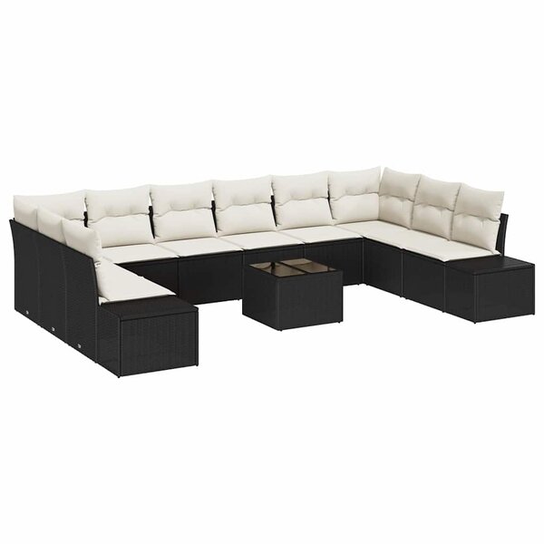 vidaXL Ensemble de canapé de jardin avec coussin 11 Pièces Noir et crème