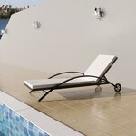 Vidaxl chaise longue avec coussin et roues résine tressée marron