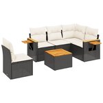 vidaXL Salon de jardin 6 Pièces avec coussins noir résine tressée