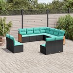 vidaXL Salon de jardin 11 Pièces avec coussins noir résine tressée
