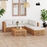 vidaXL Salon de jardin 6 Pièces avec coussin crème Bois de teck solide