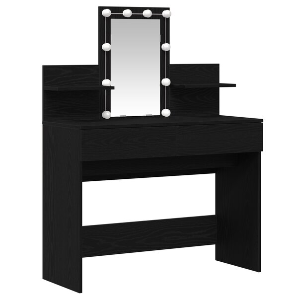 Table de maquillage vidaXL avec éclairage LED Chêne noir 100x40x130 cm