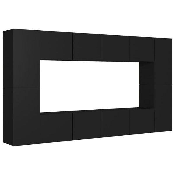 vidaXL Ensemble de meubles TV 8 Pièces Noir Bois d'ingénierie