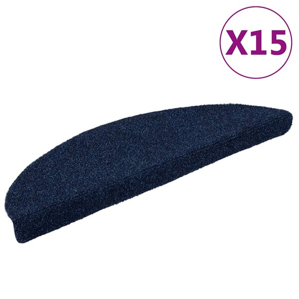 vidaXL Tapis d'escalier autocollants 15 pièces 56 x 17 x 3 cm Bleu marine Demi-rond