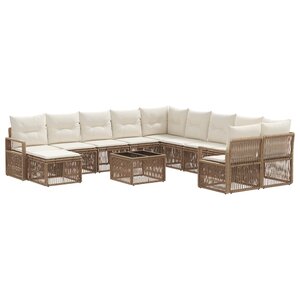 vidaXL Ensemble de canapé de jardin 12 Pièces Beige polyrotin