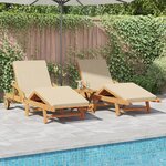 vidaXL Chaises Longues 2 Pièces avec coussins et roues Beige Bois massif d'acacia