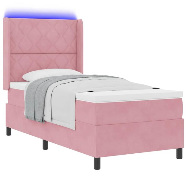vidaXL Lit à ressorts avec matelas avec LED Rose 90 x 190 cm Velours