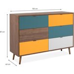 Commode 6 tiroirs - Métal et bois massif - Noyer foncé - Style rétro-vintage - L120 x P40 x H87 cm - CUBA