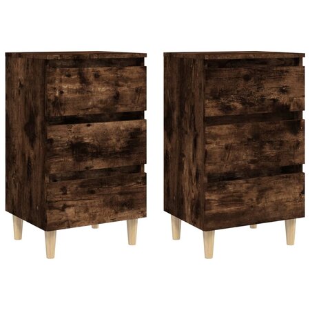 vidaXL Tables de chevet et pieds en bois 2 Pièces Chêne fumé 40x35x69 cm