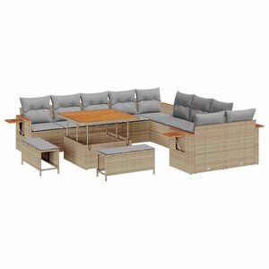 vidaXL Ensemble de canapé de jardin 13 Pièces Beige polyrotin