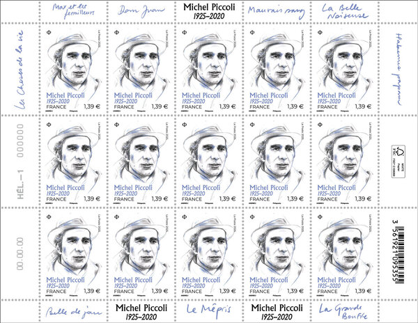 Feuille de 15 timbres - Michel Piccoli (1925-2020) - Lettre Verte