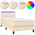 vidaXL Sommier à lattes de lit avec matelas LED Crème 90x200 cm Tissu