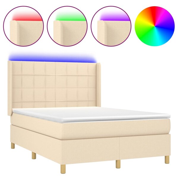 vidaXL Sommier à lattes de lit matelas et LED Crème 140x190 cm Tissu