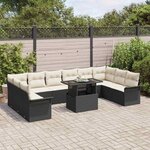 vidaXL Ensemble de canapé de jardin 11 Pièces Noir Poly rotin