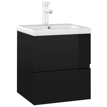 vidaXL Armoire d'évier avec lavabo intégré Noir brillant Aggloméré