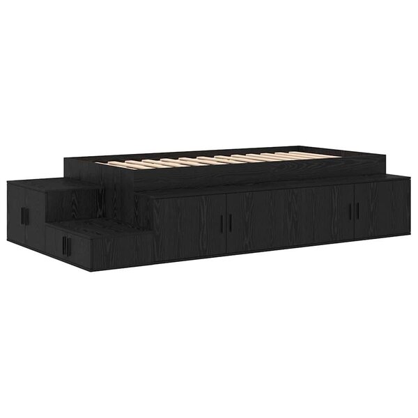 vidaXL Cadre de lit avec rangement Chêne noir 100 cm Bois d'ingénierie